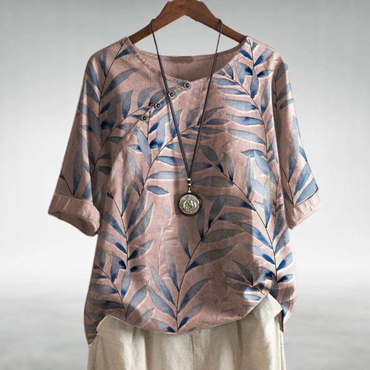 Mathilda | Printed Blouse with Roll-Up Sleeves and Oversized Fit for Women