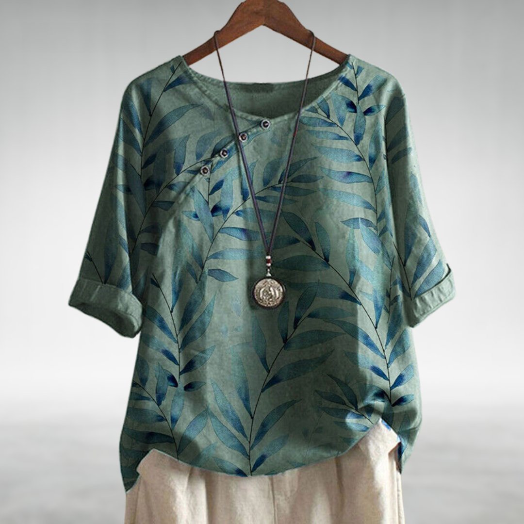 Mathilda | Printed Blouse with Roll-Up Sleeves and Oversized Fit for Women