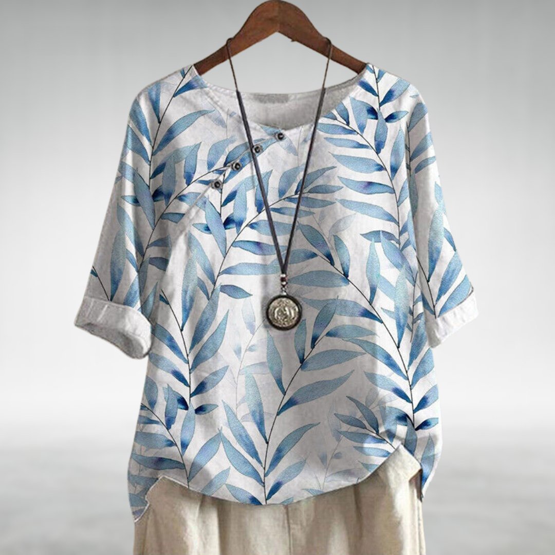 Mathilda | Printed Blouse with Roll-Up Sleeves and Oversized Fit for Women