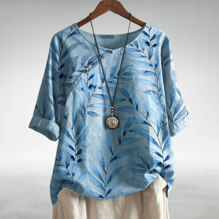 Mathilda | Printed Blouse with Roll-Up Sleeves and Oversized Fit for Women