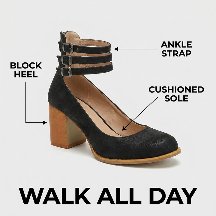 Johanna | Triple Buckle Block Heel Ankle Boots for Women