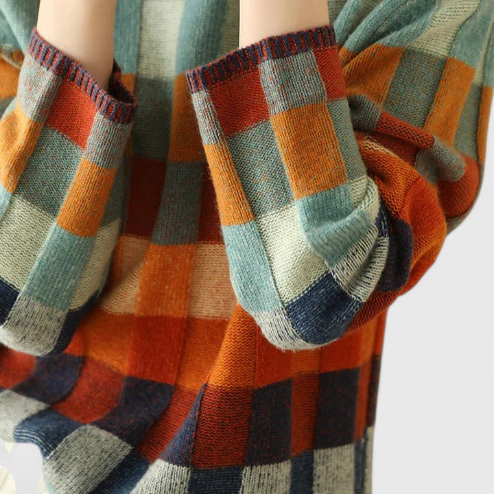 Emersyneh | Women's Elegant Checkered Mock Neck Sweater
