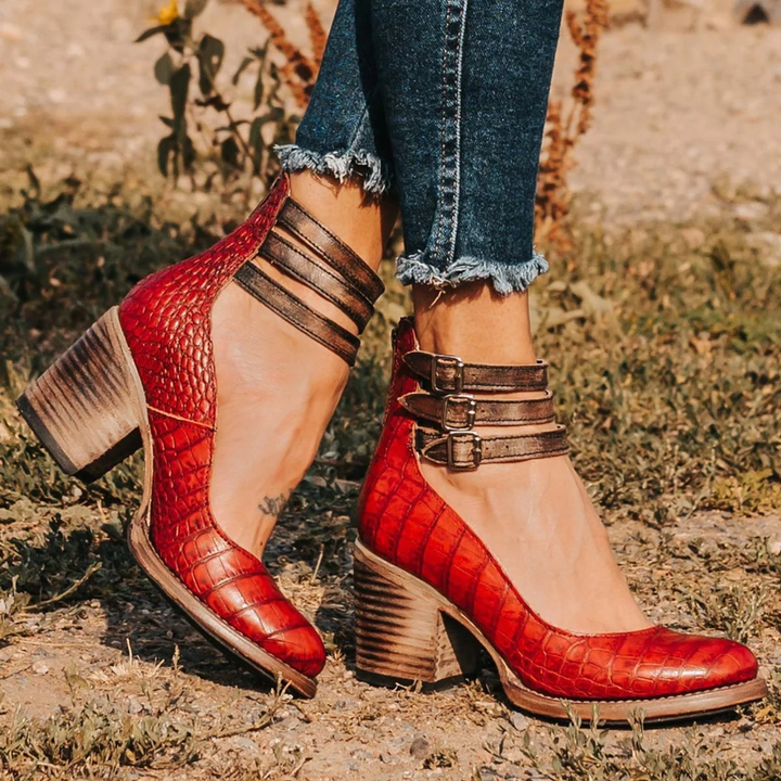 Elsa | Block Heel Ankle Strap Booties for Women