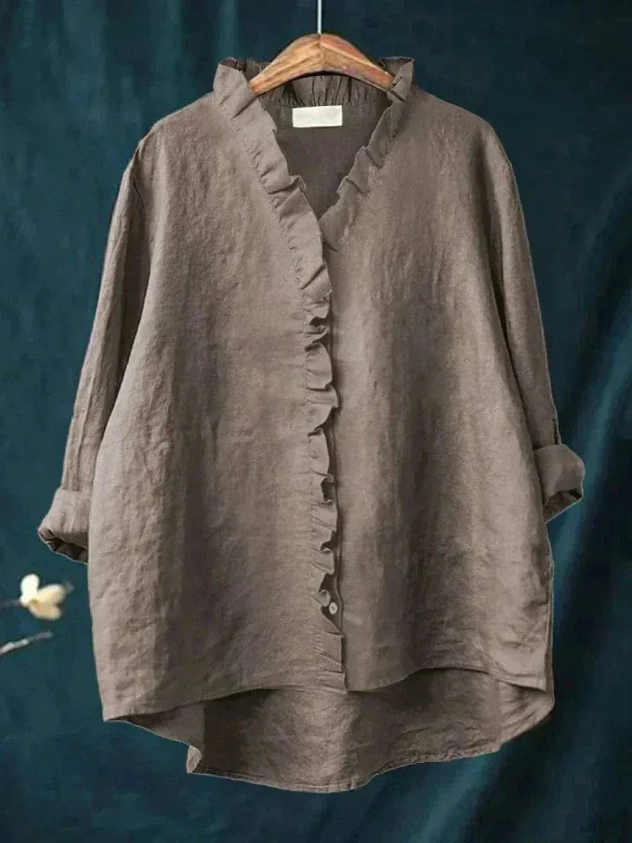 Emery | Linen Ruffle Button-Down Blouse for Women