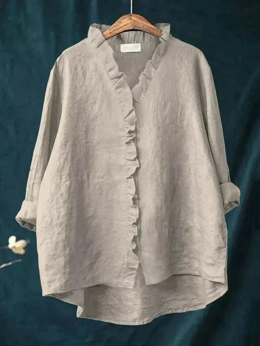 Beverly | Oversized Ruffle Button-Down Linen Blouse for Women