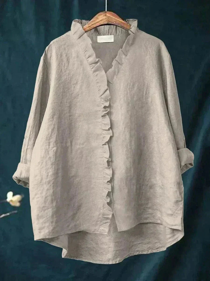 Emery | Linen Ruffle Button-Down Blouse for Women