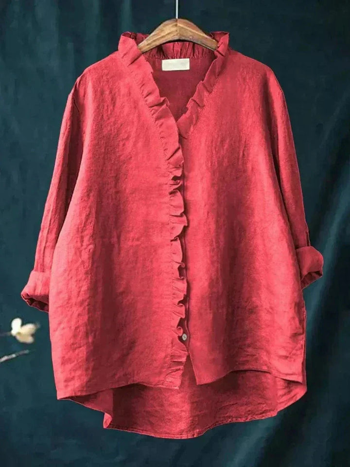 Emery | Linen Ruffle Button-Down Blouse for Women