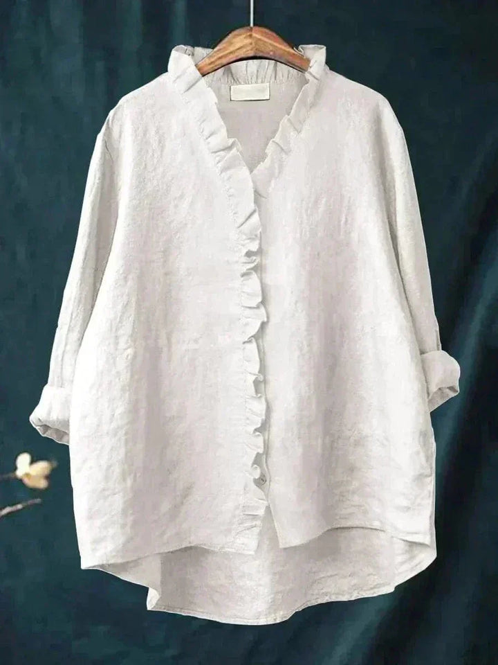 Emery | Linen Ruffle Button-Down Blouse for Women