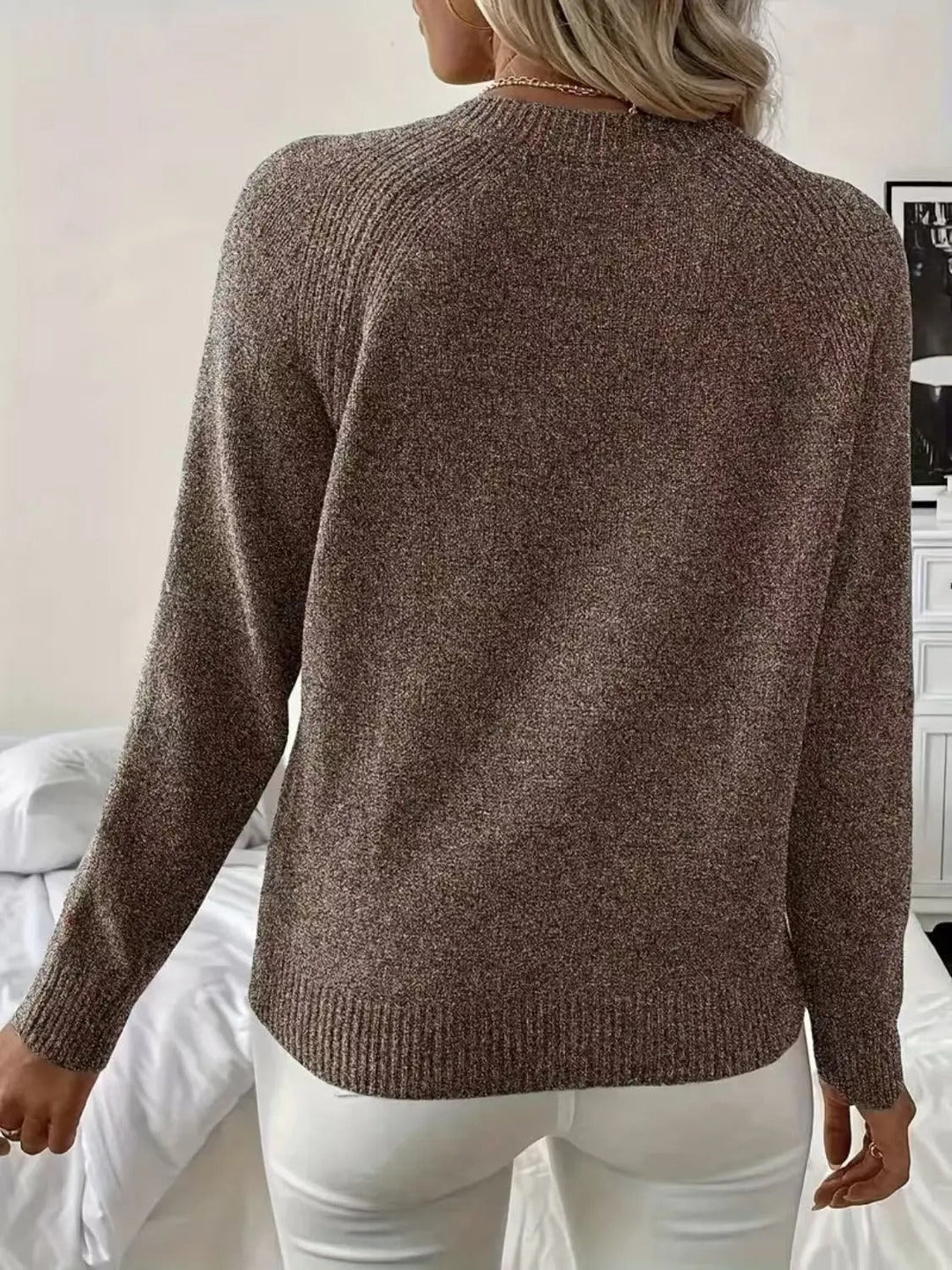 Women's Pearl Detail Sweater – Embellished Round Neck Knit Pullover