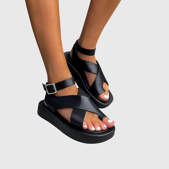 Crossover Toe Loop Ankle Buckle Chunky Platform Flat Sandal