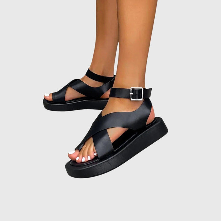 Crossover Toe Loop Ankle Buckle Chunky Platform Flat Sandal