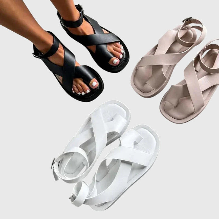 Crossover Toe Loop Ankle Buckle Chunky Platform Flat Sandal