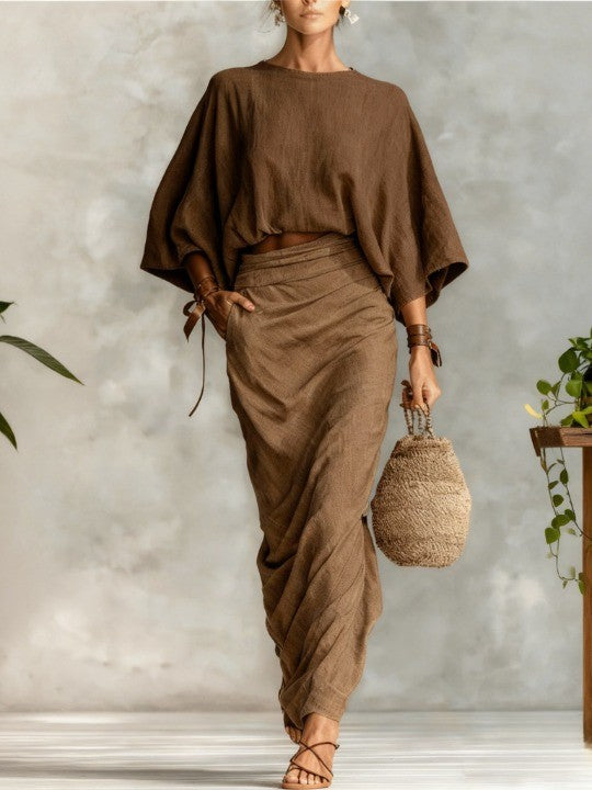 Lila Batwing Sleeve Top and Long Skirt Set