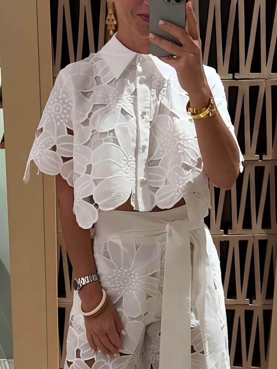 Isabella Floral Embroidery Hollow Suit