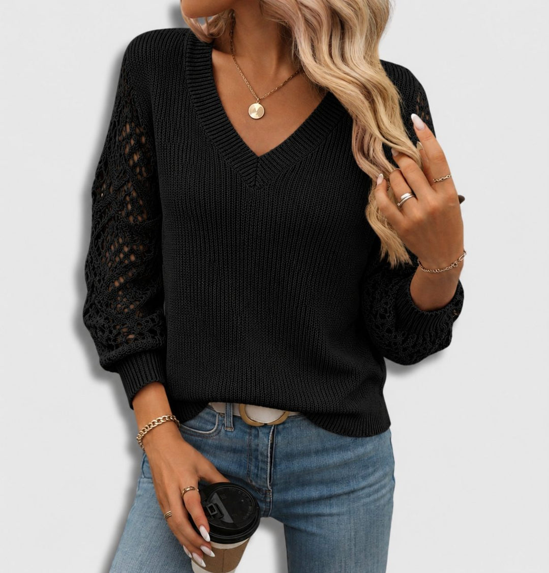 Konstanze | Ribbed Knit Sweater with V-Neck for Women