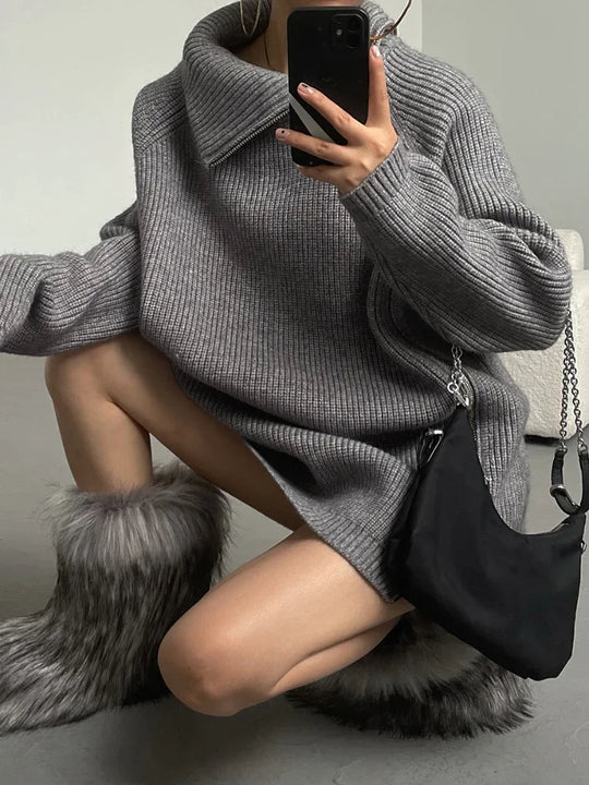 Women's Zipper Turtleneck Sweater – Long Zip High Collar Pullover