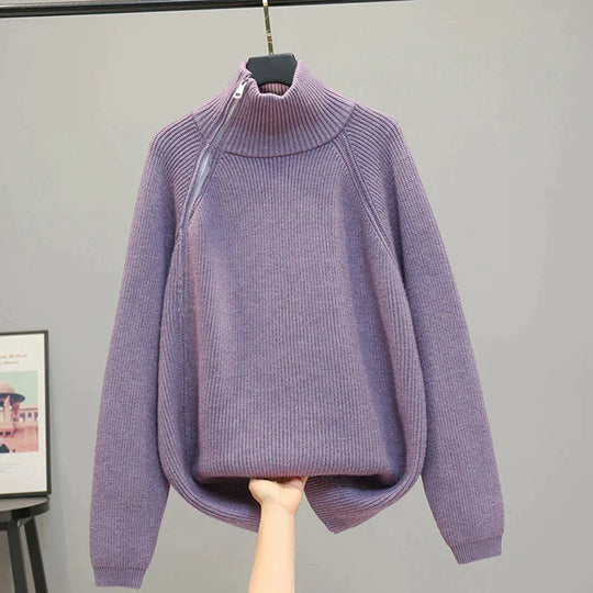 Women's Zipper Turtleneck Sweater – Long Zip High Collar Pullover