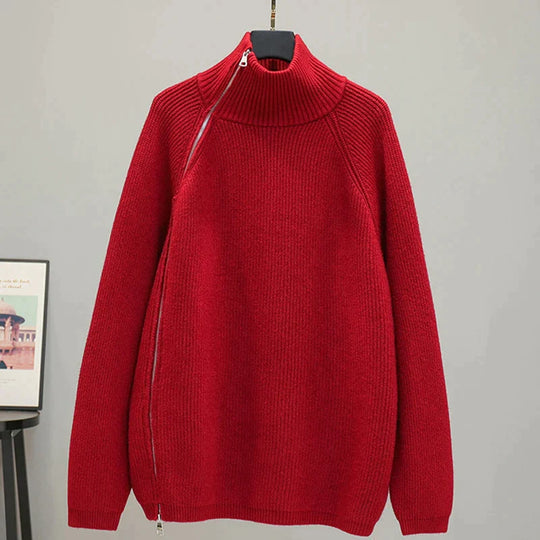 Women's Zipper Turtleneck Sweater – Long Zip High Collar Pullover