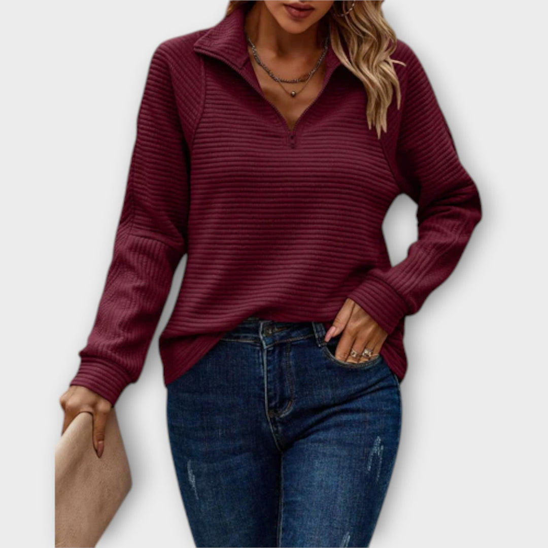 Chrystah | Women's Ribbed Quarter-Zip Collared Sweater