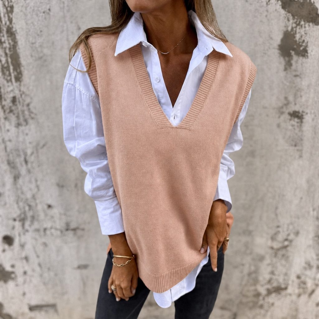 Laodice | Ribbed Knit Oversized Vest with V-Neck for Women