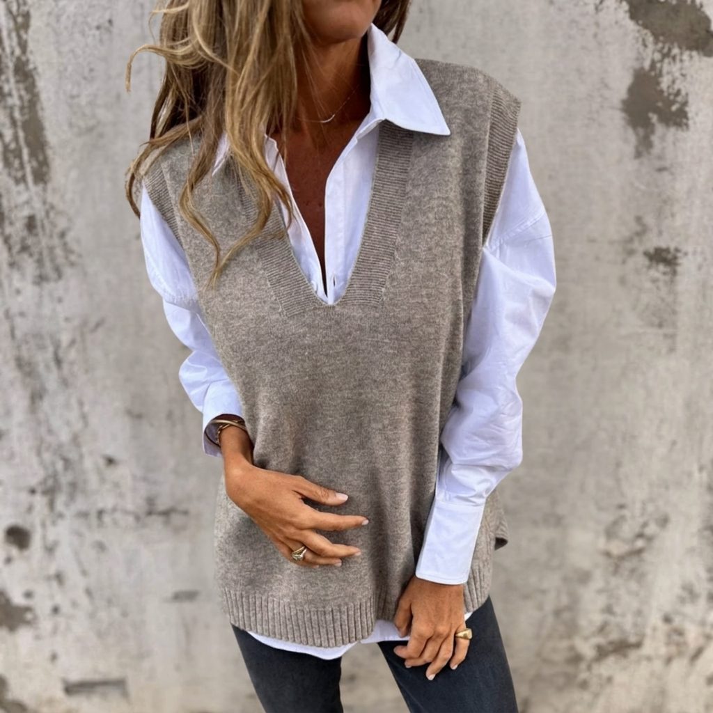 Laodice | Ribbed Knit Oversized Vest with V-Neck for Women