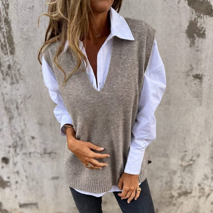 Laodice | Ribbed Knit Oversized Vest with V-Neck for Women