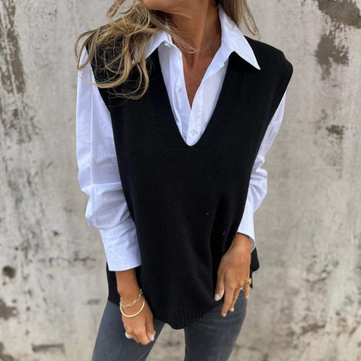 Laodice | Ribbed Knit Oversized Vest with V-Neck for Women