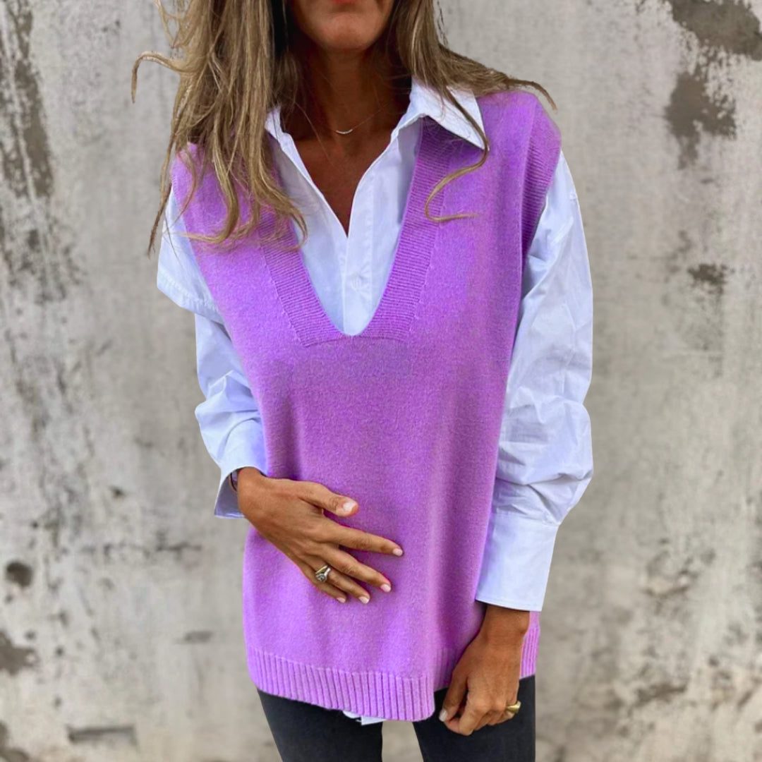 Laodice | Ribbed Knit Oversized Vest with V-Neck for Women