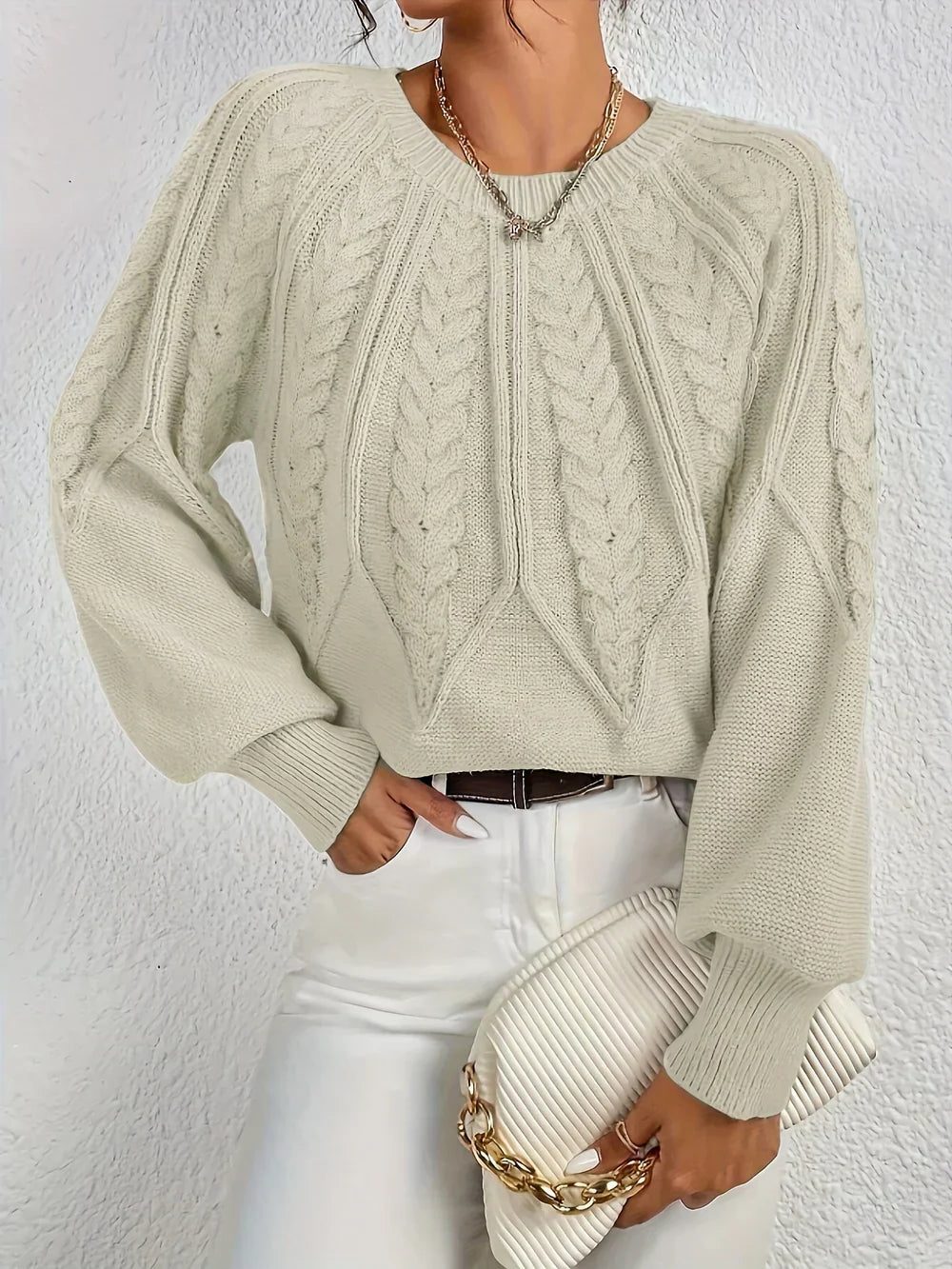 Linnea | Cable Knit Sweater with Crew Neck for Women