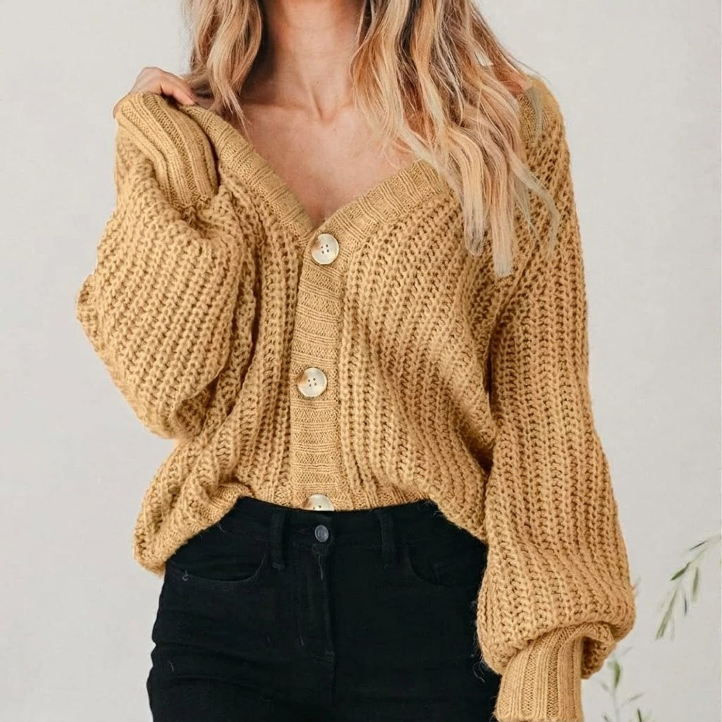 Lisbeth | Oversized Cardigan with V-Neck and Balloon Sleeves for Women