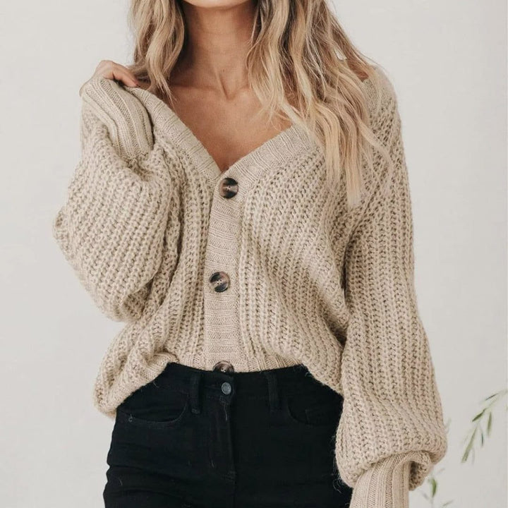 Lisbeth | Oversized Cardigan with V-Neck and Balloon Sleeves for Women