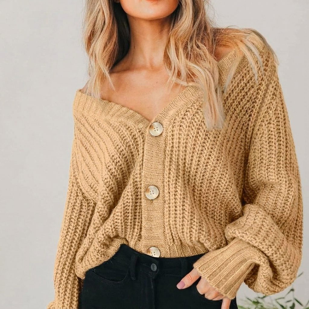 Lisbeth | Oversized Cardigan with V-Neck and Balloon Sleeves for Women