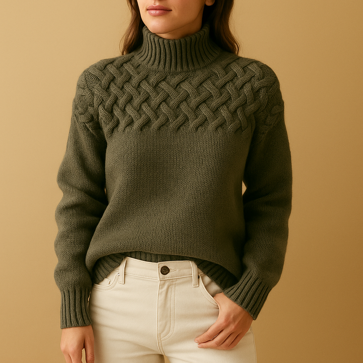 Women's Turtleneck Cable Knit Sweater Long Sleeve Winter Pullover