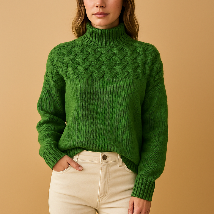 Women's Turtleneck Cable Knit Sweater Long Sleeve Winter Pullover