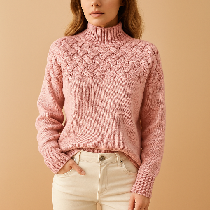 Women's Turtleneck Cable Knit Sweater Long Sleeve Winter Pullover