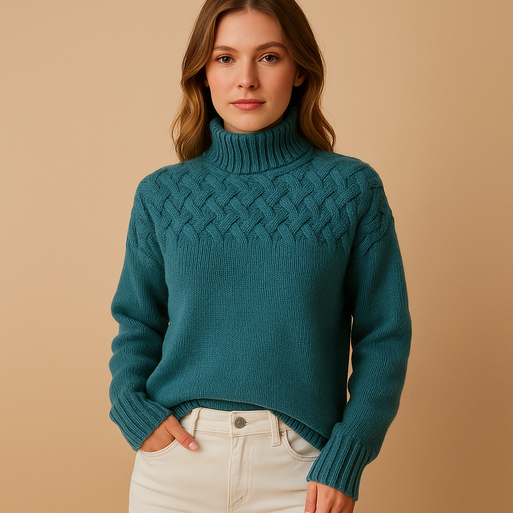 Women's Turtleneck Cable Knit Sweater Long Sleeve Winter Pullover
