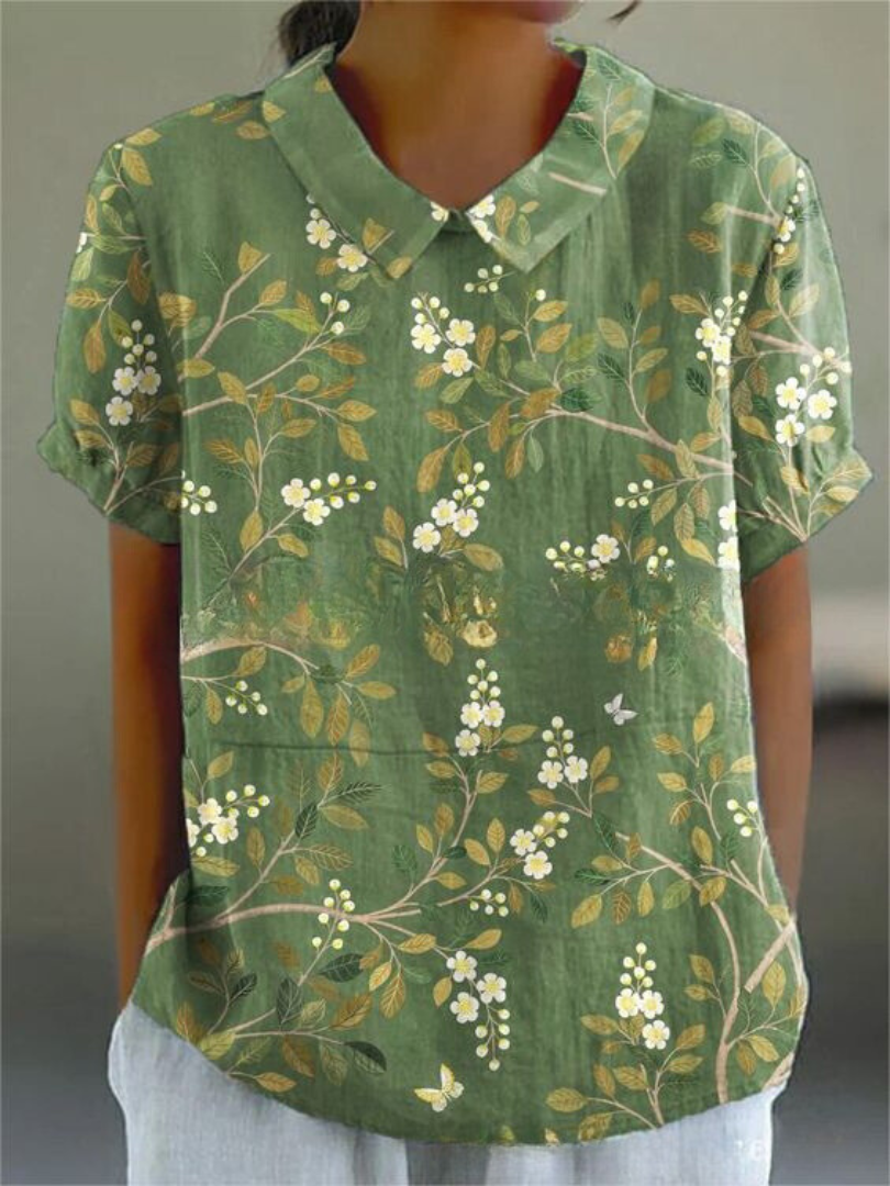 Embroidered Floral Blouse with Collar for Women