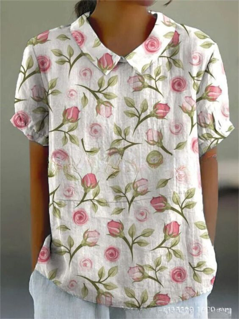 Embroidered Floral Blouse with Collar for Women