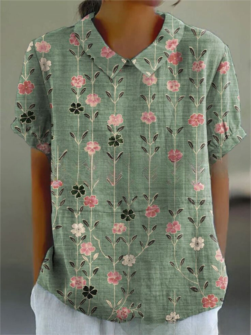 Embroidered Floral Blouse with Collar for Women