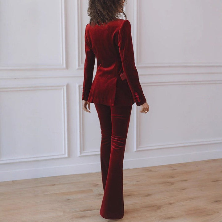 Madeleva | Velvet Blazer Suit Set with Flare Pants for Women