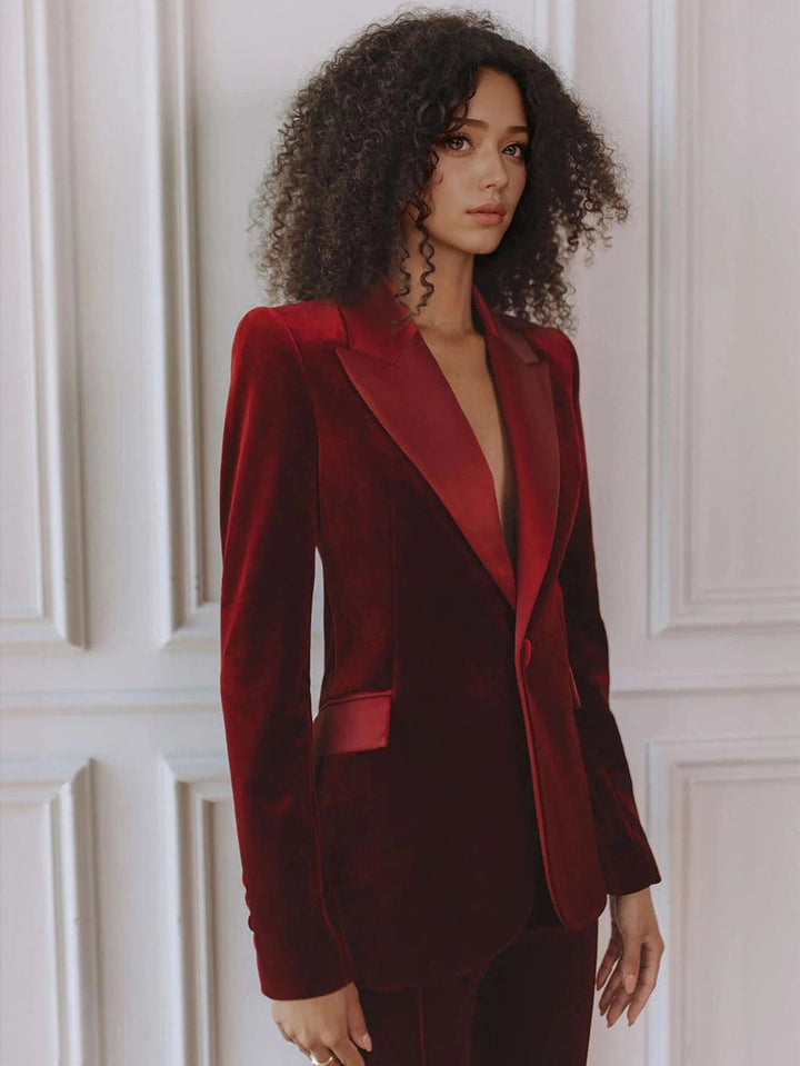 Madeleva | Velvet Blazer Suit Set with Flare Pants for Women