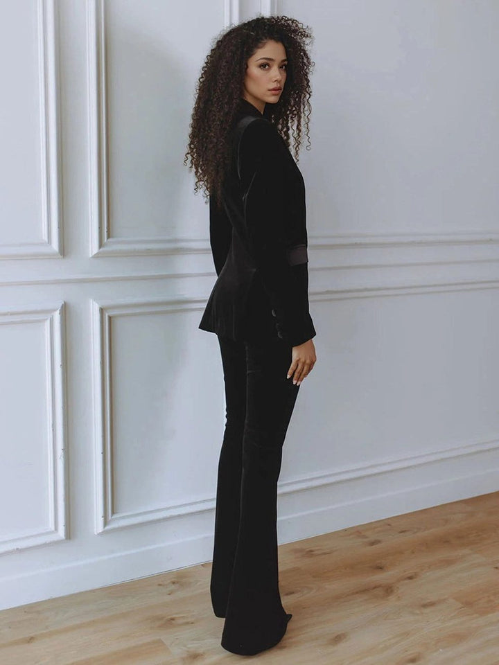 Madeleva | Velvet Blazer Suit Set with Flare Pants for Women