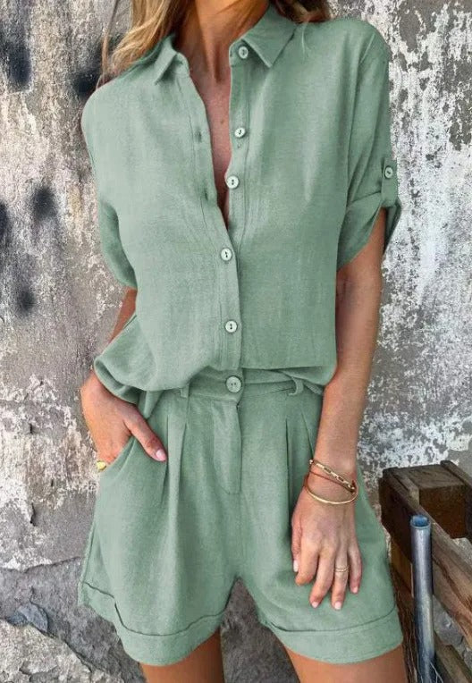 Aneta | Button-Down Shorts Set for Women