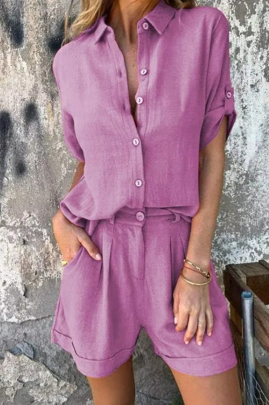 Aneta | Button-Down Shorts Set for Women