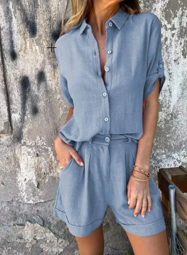 Aneta | Button-Down Shorts Set for Women