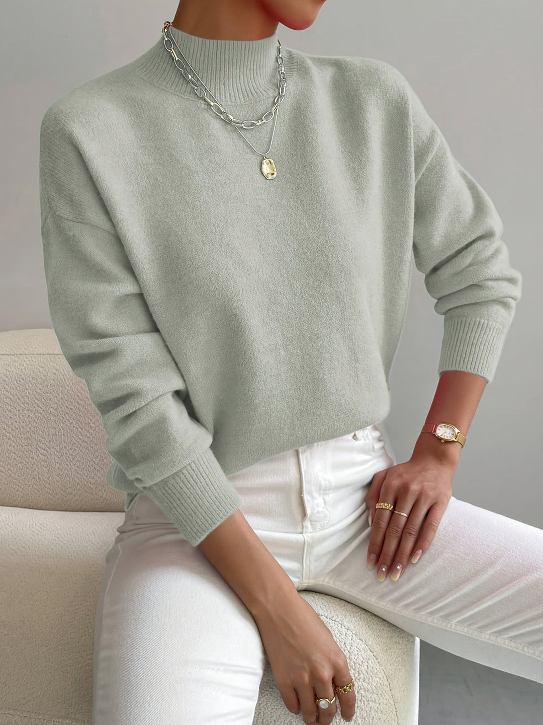 Women's Turtleneck Sweater Long Sleeve Ribbed Knit Pullover Casual Winter Top