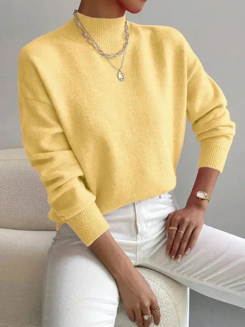 Women's Turtleneck Sweater Long Sleeve Ribbed Knit Pullover Casual Winter Top