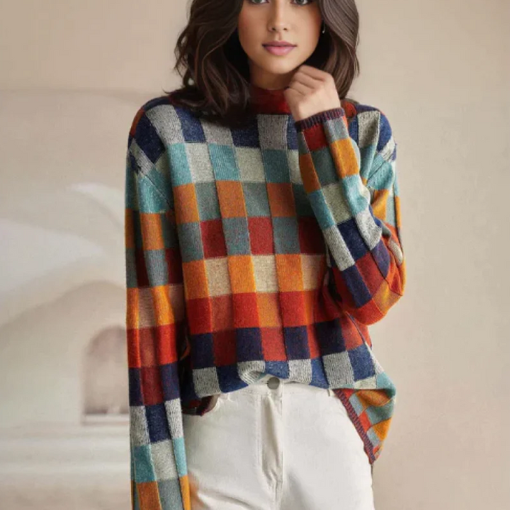Women's Printed Winter Sweater – Relaxed Patterned Knit Pullover