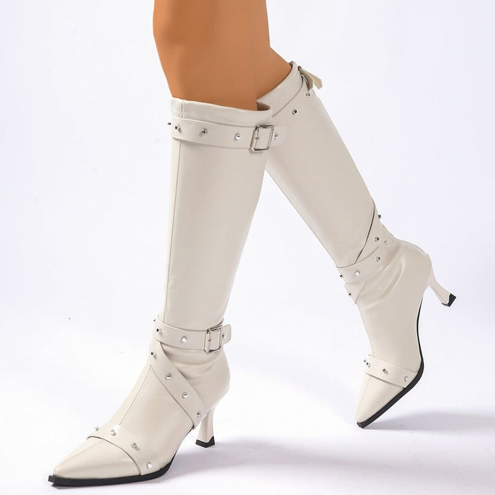 Maxine | Studded Knee-High Heeled Boots with Pointed Toe for Women