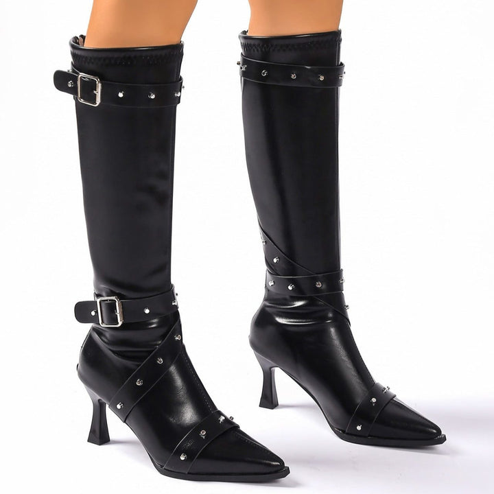 Maxine | Studded Knee-High Heeled Boots with Pointed Toe for Women